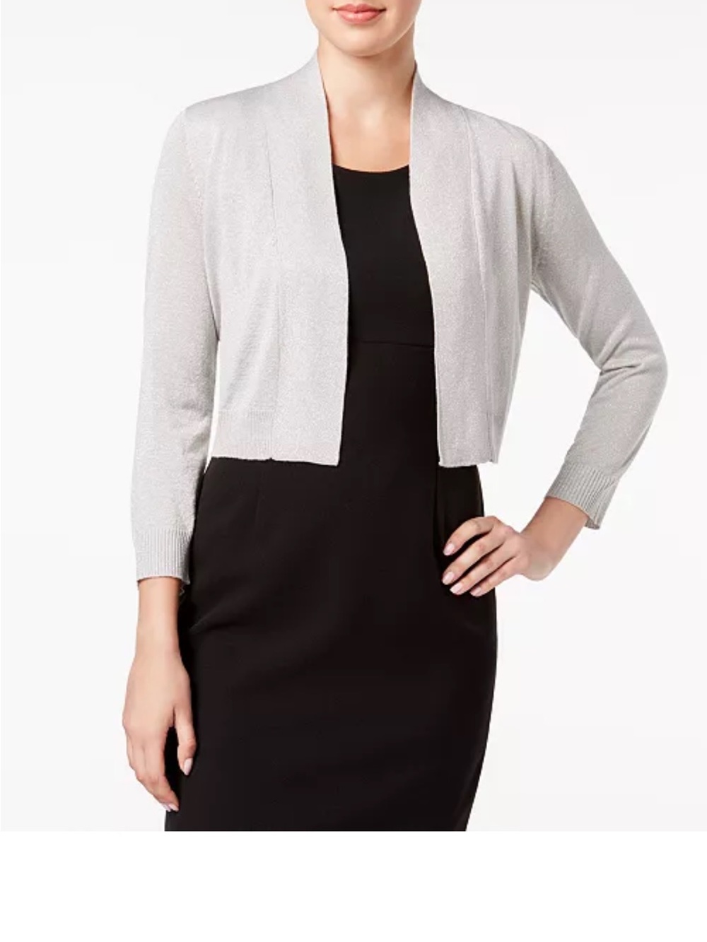 Calvin Klein Silver Cropped Open-Front Cardigan large